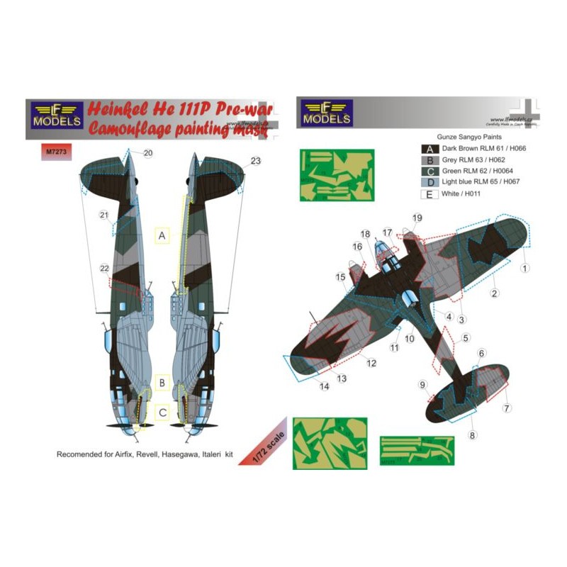 Masque de peinture à motif camouflage Heinkel He-111P-2 d'avant-guerre (conçu pour être utilisé avec les kits Airfix) – Collection
