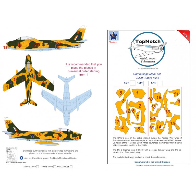 Masque de peinture à motif camouflage SAAF North-American Sabre Mk.6 (conçu pour être utilisé avec les kits ?) – Collection