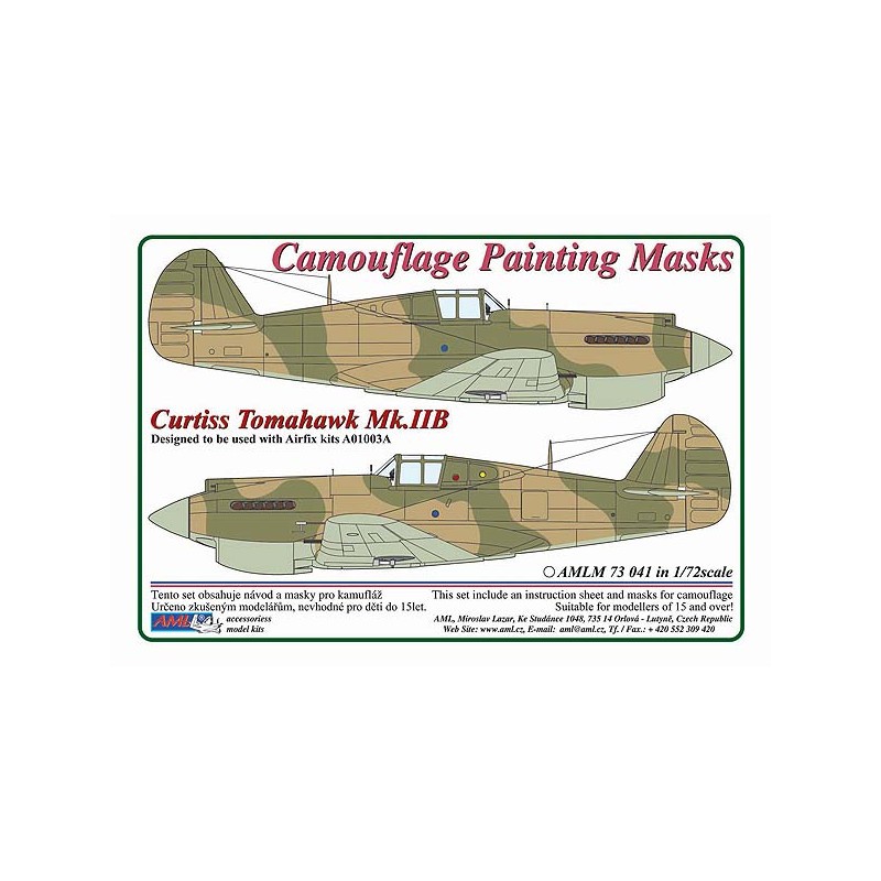Masque de peinture à motif camouflage Curtiss Tomahawk Mk.IIB (conçu pour être utilisé avec les kits Airfix) – Collection