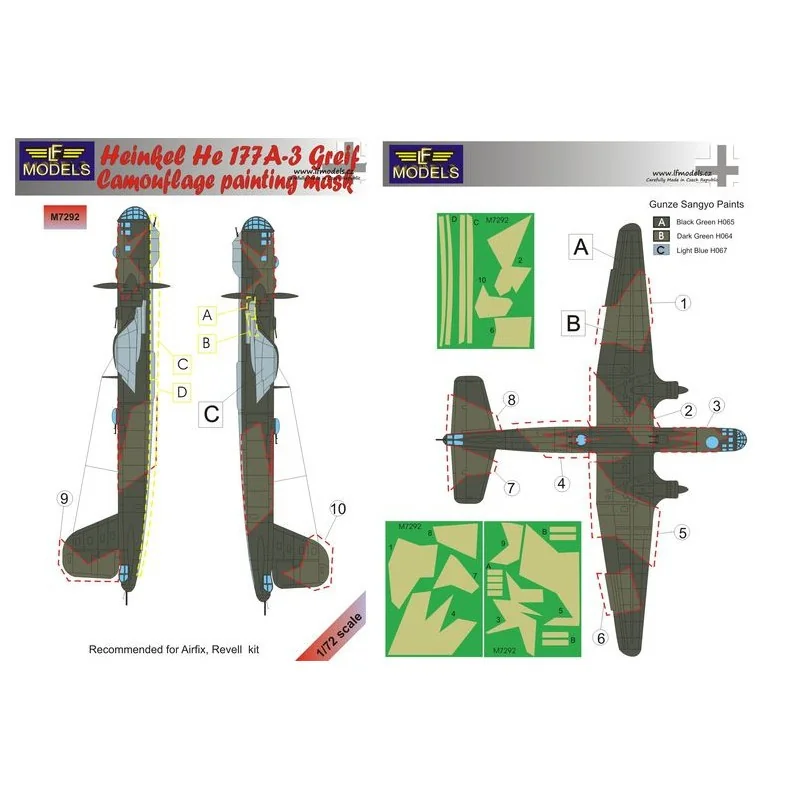 Masque de peinture à motif camouflage Heinkel He-177A-3 Greif (conçu pour être utilisé avec les kits Airfix et Revell) – Collection