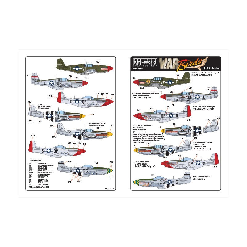 'Shanghri La' 336th FS 4th FG March 1944 – P-51B 42-106924 QP | Décal North-American P-51B Mustang 43-6913 VF-T