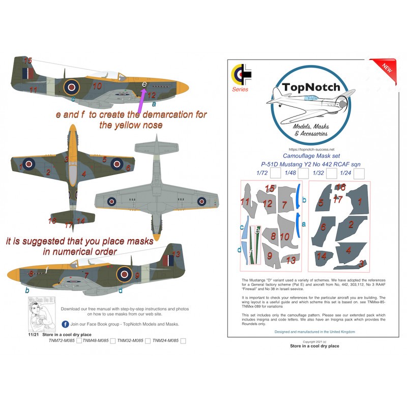 Accessoire North-American P-51D Mustang Y2 No 442 RCAF sqn camouflage peinture masque – Collection