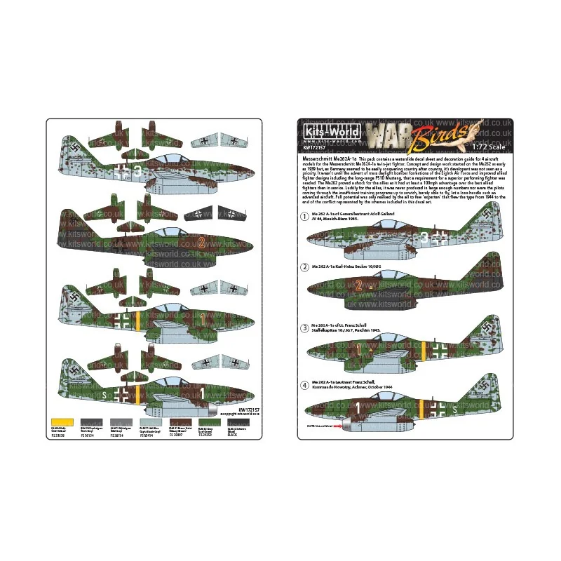 Décal Messerschmitt Me-262A-1a du Generalleutnant Adolf Galland, JV 44, Munich-Riem 1945 – Collection