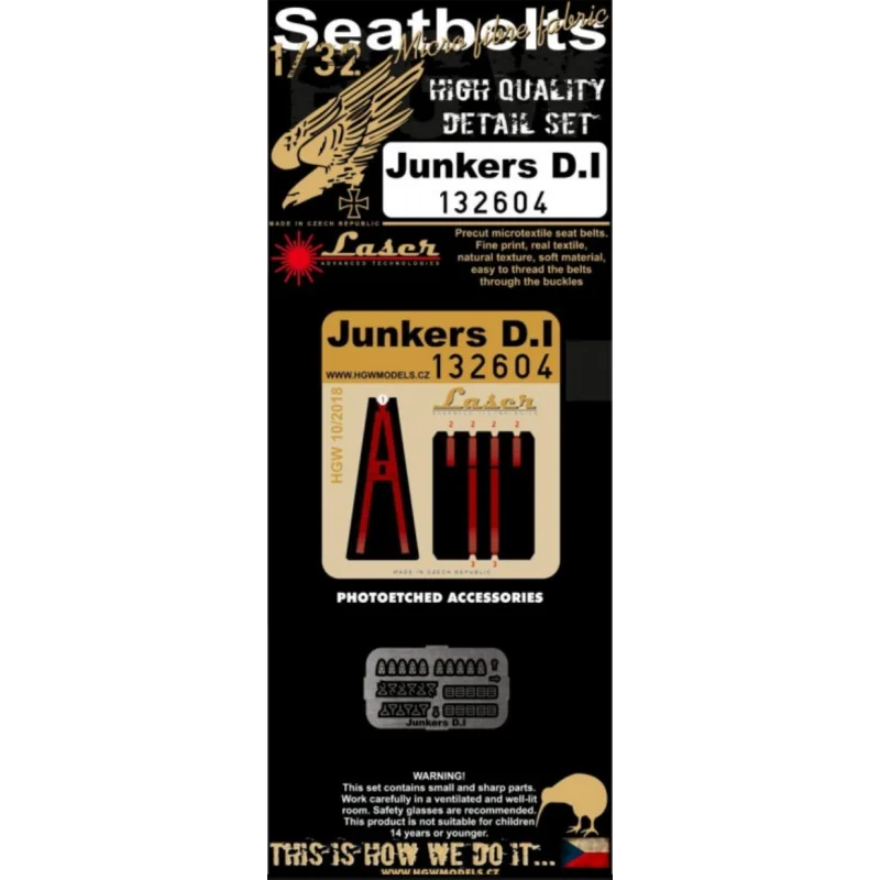 Ceintures de sécurité Junkers DI prédécoupées (laser) (conçues pour être utilisées avec les kits Wingnut Wings) – Collection