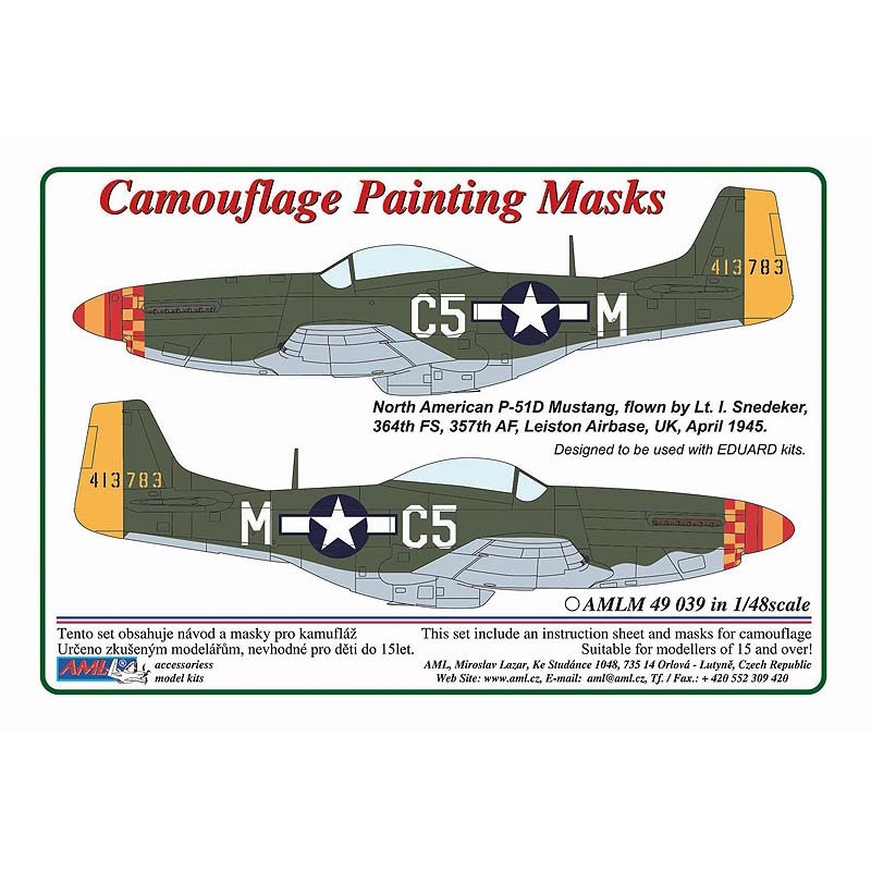 Masque de peinture à motif camouflage North-American P-51D-5 Mustang (conçu pour être utilisé avec les kits Eduard) – Collection