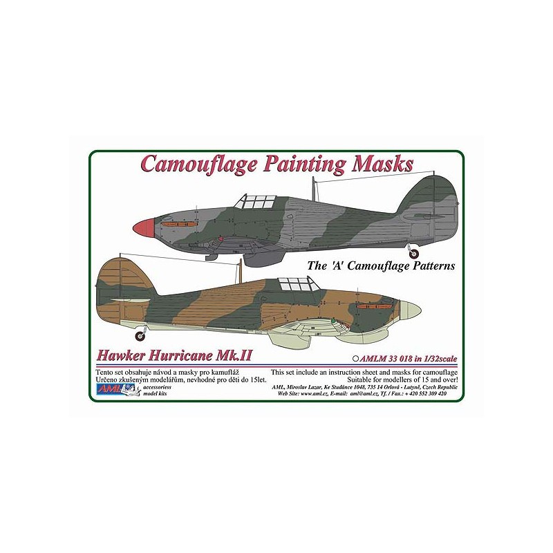 Masque de peinture à motif camouflage Hawker Hurricane Mk.II The 'A' (conçu pour être utilisé avec les kits Fly) – Collection