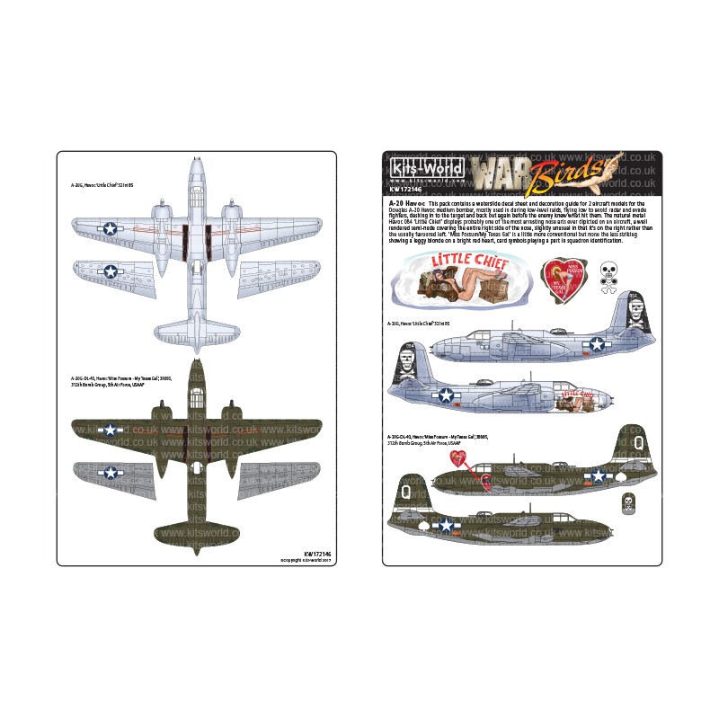 A-20G-DL-40, Havoc Miss Possum My Texas Gal , 388BS, 312th Bomb G | Décal Douglas A-20 Havocs A-20G, Havoc Little Chief 321st BS