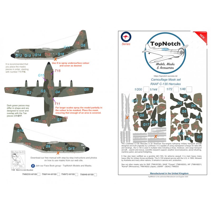 Masque de peinture à motif camouflage RAAF Lockheed C-130 Hercules (conçu pour être utilisé avec les kits ?) – Collection