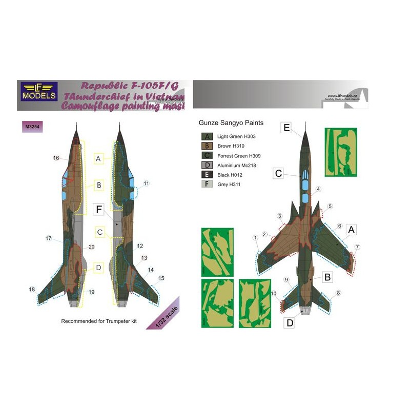 Masques de peinture à motif camouflage Republic F-105F/G Thunderchief (conçus pour être utilisés avec les kits Trumpeter)[F-105G – Collection