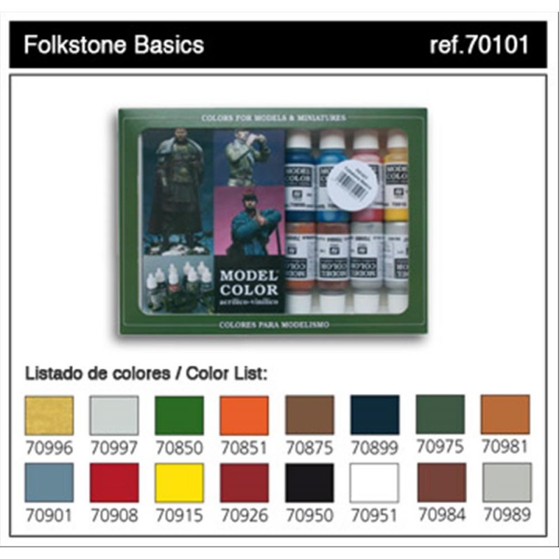 16 couleurs ensemble 17 ml | Peinture MODÈLE Vallejo Couleur : Folkstone Basics