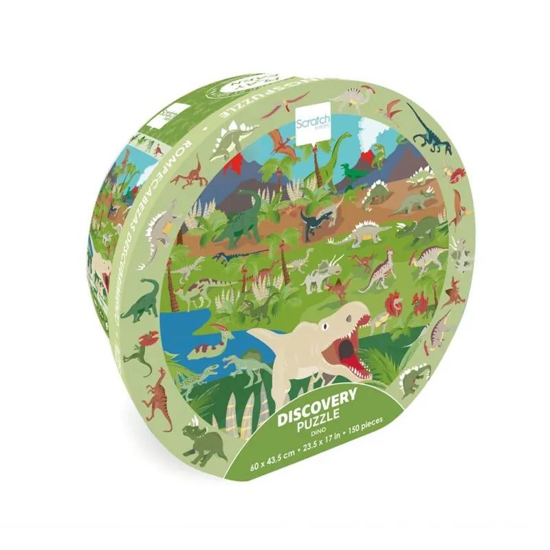 Scratch 150pcs: DISCOVERY / DINOSAURES 60x43,5cm, en carton, en boîte diam.26xH10cm, 6+ – Puzzle