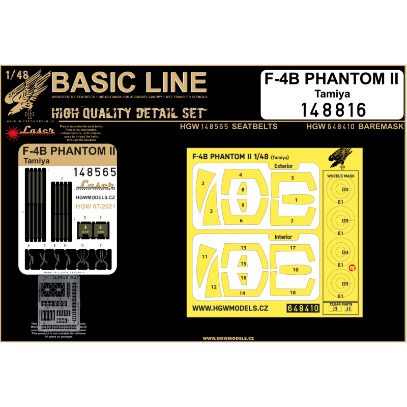 Décal McDonnell F-4B PHANTOM II BASIC LINE : ceintures de sécurité + masques (conçu pour être utilisé avec les kits Tamiya) – Collection