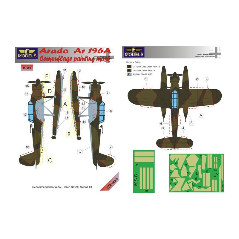 Masque de peinture à motif camouflage Arado Ar-196A-1 (conçu pour être utilisé avec les kits Airfix, Heller, Revell et Sword) – Collection